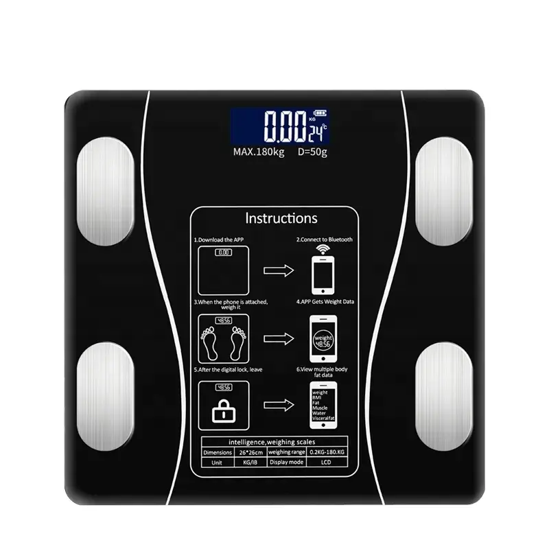 Báscula de cuerpo humano de baño de cristal LED Bluetooth rentable báscula de peso corporal inteligente Digital electrónica con aplicación OKOK