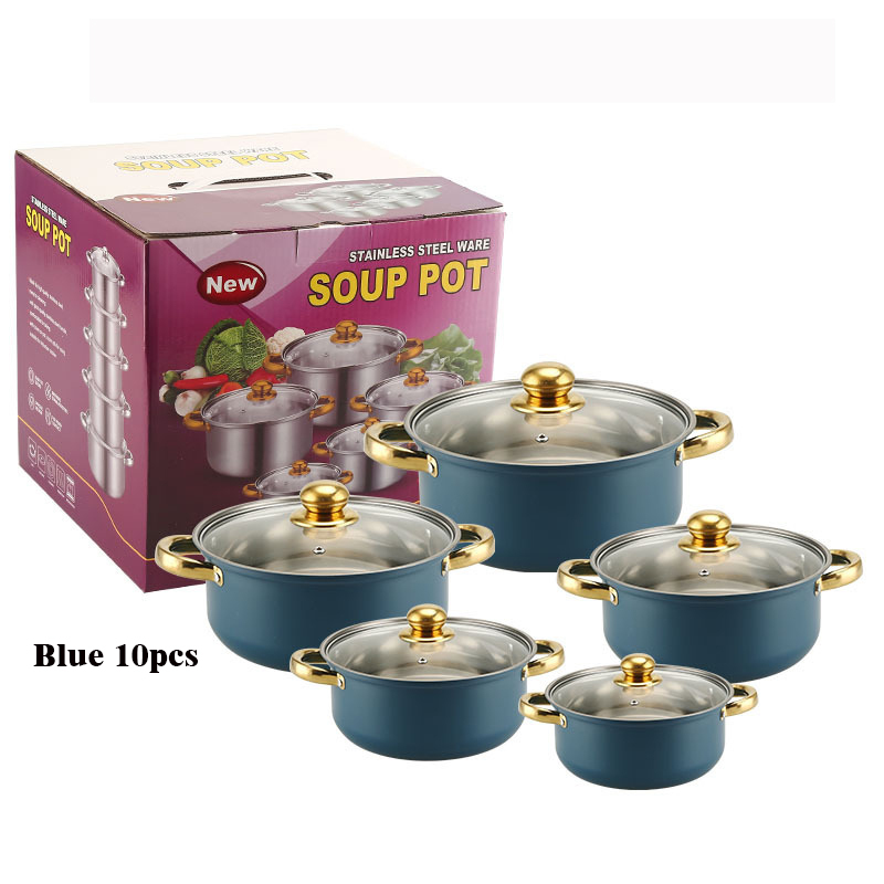 10 pièces/ensemble Pot Bleu Poignée Dorée