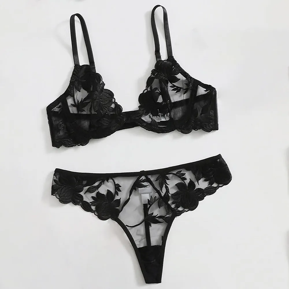 Lenceria Importada Por Lengery Ajustável Preto Transparente Mulheres Maduras Sexo Sheer Lingerie Lace Bra Set Para As Mulheres