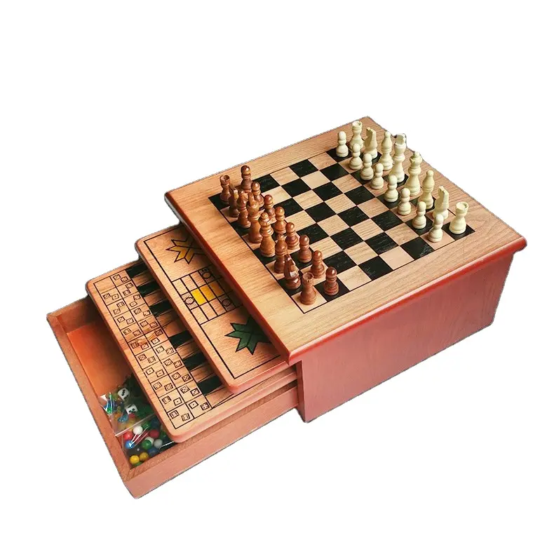 Set permainan Kombo catur kayu 10 dalam 1 permainan bisnis catur dan tangga papan backgammon catur