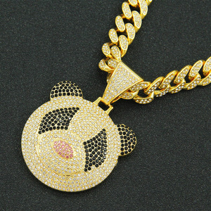DUYIZHAO ghiacciato Hip Hop grande Stereo bianco nero carino Panda ciondolo Miami cubano collana a maglia per uomo donna regalo