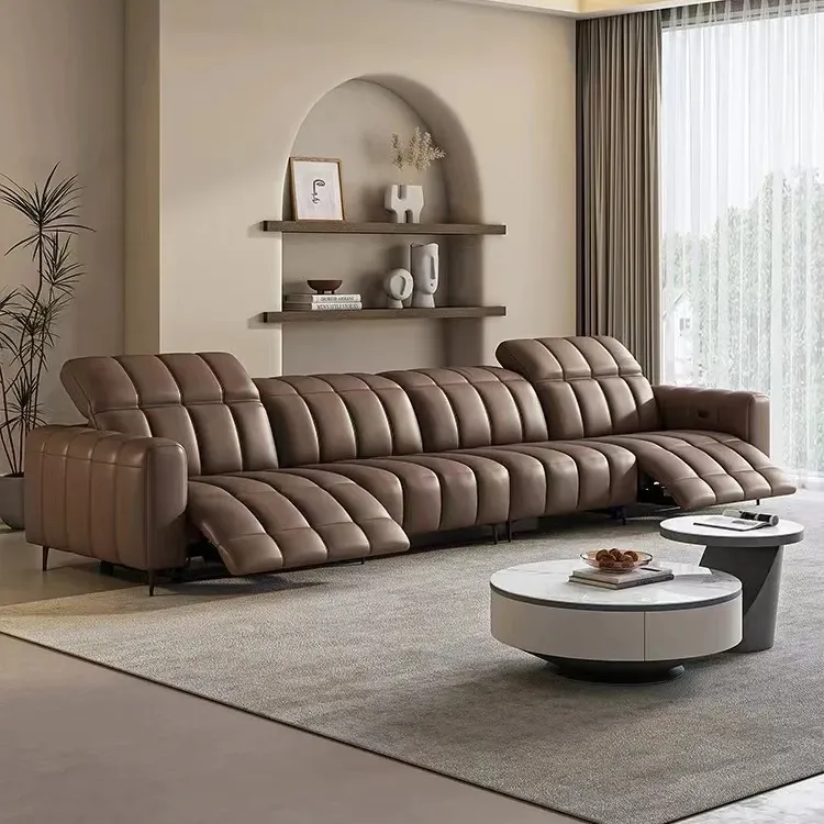 Pianoforte chiave funzione elettrica divano in pelle con strato superiore in vacchetta regolabile per tre o quattro teste, divano soggiorno