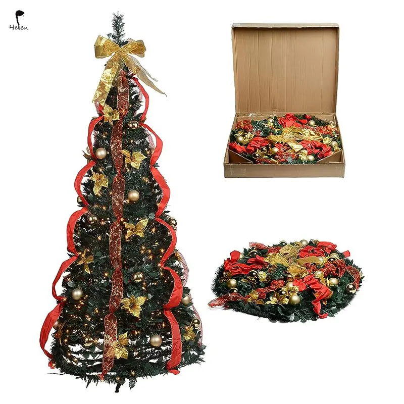 2023 árbol de Navidad para decoraciones fácil de montar interior 5 pies árbol de Navidad plegable con temporizador 50 luces 10 bolas