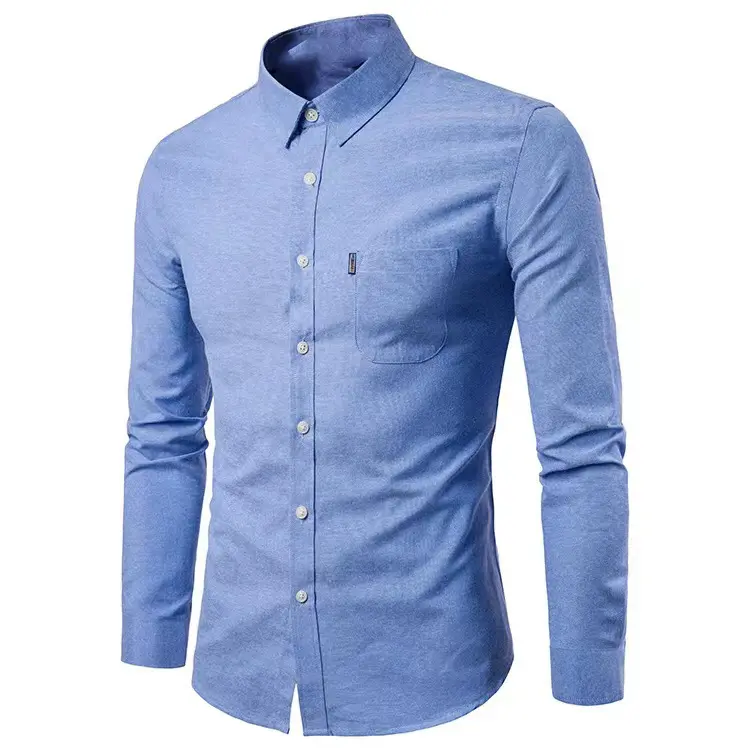2023 New Oxford Woven Long Sleeve Shirt Men's Shirt Korean Version Of Free Ironing Slim Solid Color Young Casual Men's Wear