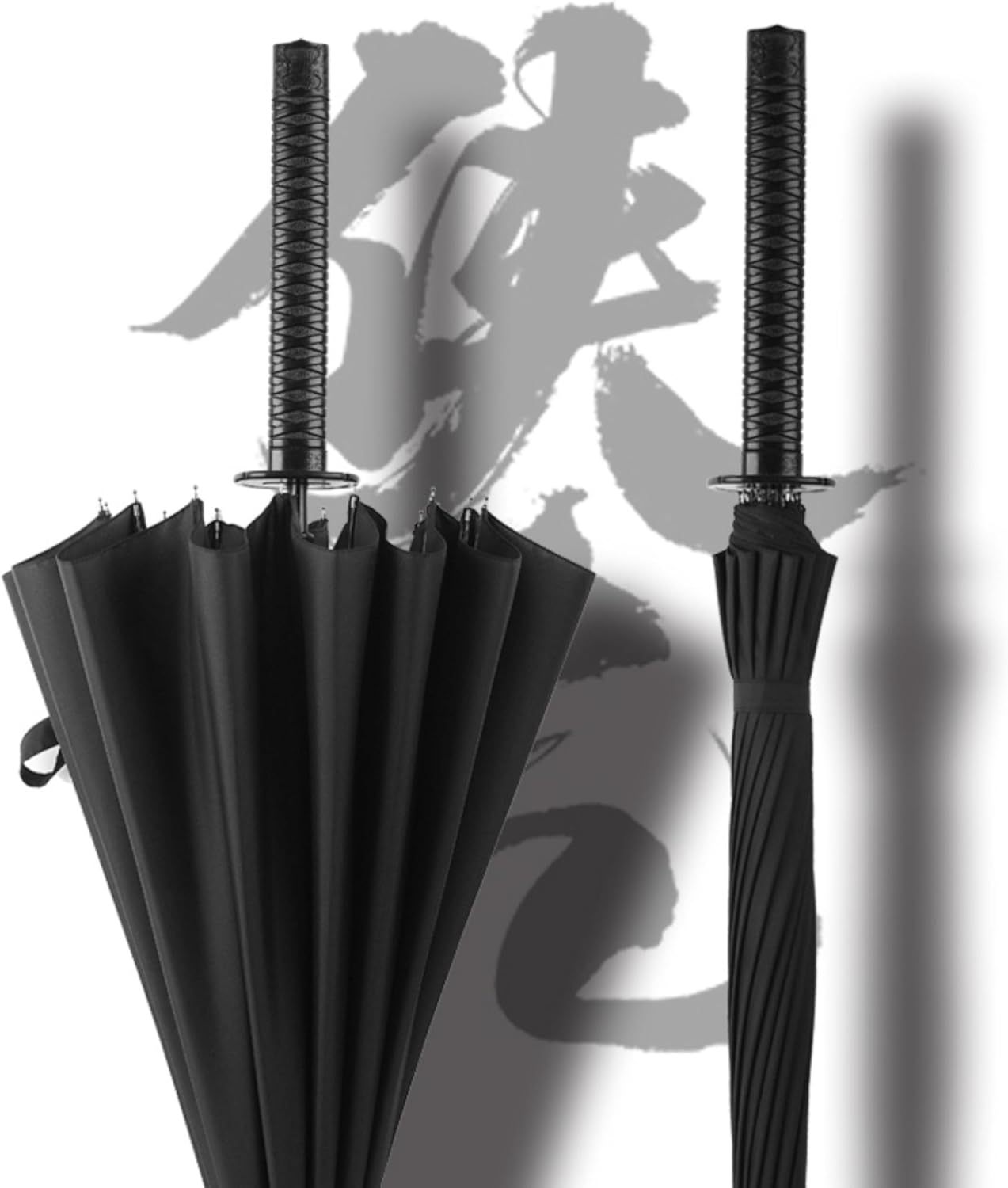 Parapluie samouraï noir avec sac de rangement à sangle