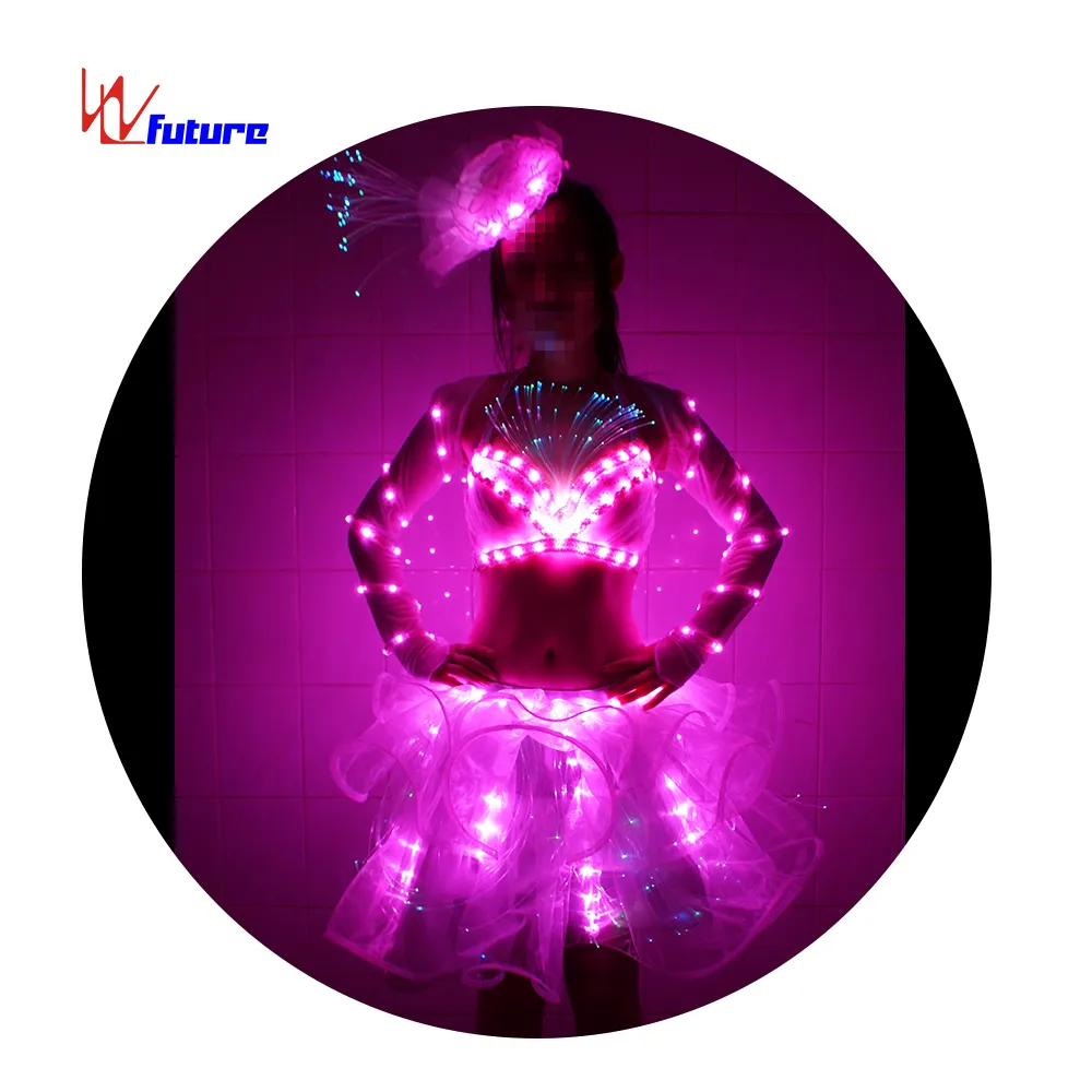 039 Trajes LED Sexy Saia de Dança do Ventre com Headwear LED Club Vestido LED Pole Dance Wear Meninas Vestidos 1 Peça Adultos