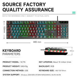 RGB Backlit Ergonomic Gaming <strong>Keyboard</strong> <strong>Mouse</strong> Set Membrane Operation Style Numeric Projection Design USB Interface for Desktop <strong>Use</strong> - Product Image 3