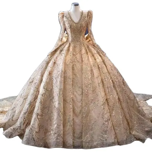 QUEENSGOWN Vestido De Noiva immagini reali abito da sposa scintillante cappella treno abiti da sposa abito da ballo champagne