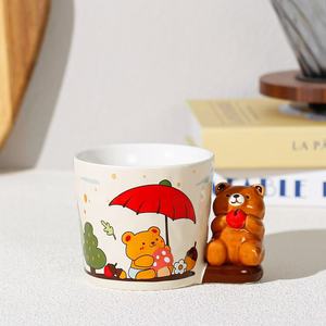 ถ้วยกาแฟเซรามิก420มล. แก้วชารูปหมีแอปเปิ้ลสามมิติแก้วมักใส่นมใส่อาหารเช้าลายการ์ตูนถ้วยน้ำชาดอกไม้คาเมลเลียยามบ่าย - Product Image 5