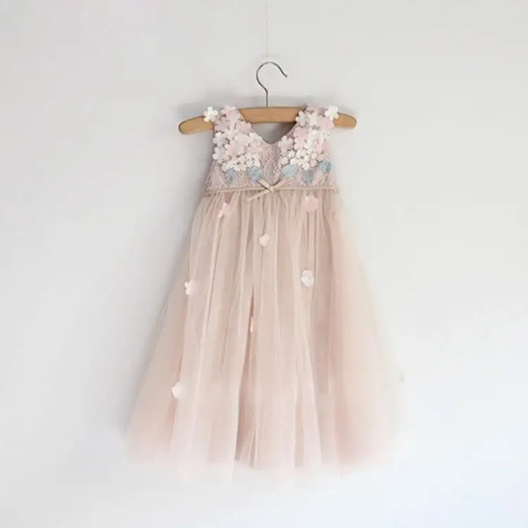 Los niños hermosa modelo niños vestidos de encaje de tul boda vestido de baile de graduación