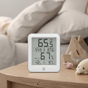 Nuevo Tipo de termómetro digital LCD para interiores e higrómetro con retroiluminación OEM, termómetro higrómetro de habitación de plástico personalizable - Product Image 5