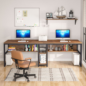 Tribesigns China Manufacturer 2 Person Workstation <strong>Desk</strong> Office Furniture <strong>Double</strong> Office <strong>Desk</strong> <strong>with</strong> Shelf for Home Office