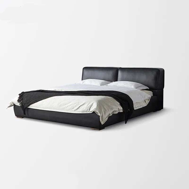 Cama de cuero dormitorio principal moderno simple suave bolsa ligera de lujo cama doble pequeña cama de apartamento