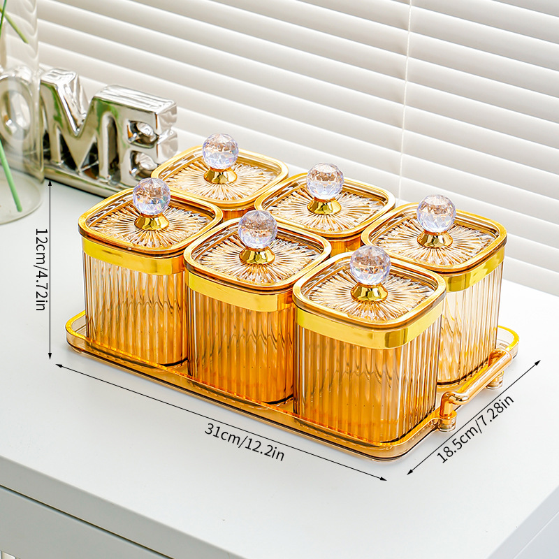 Amber square jar with 6 compartments - large diamond handle