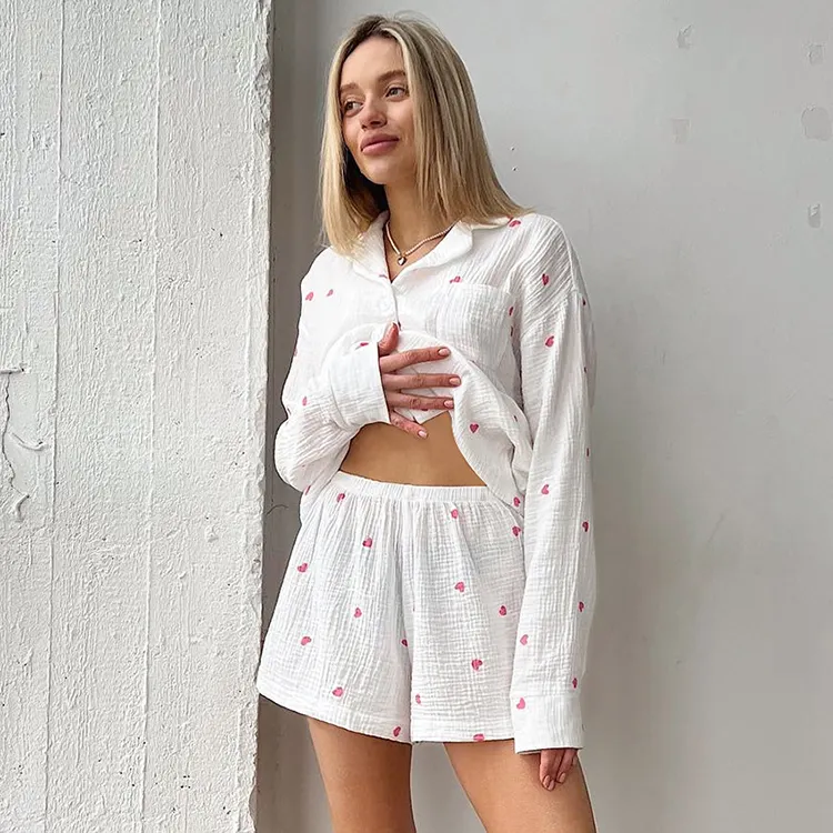 2023 Autumn Fashion Love Printed Pajamas Two piece Set Casual Soft Short Women Home Clothes