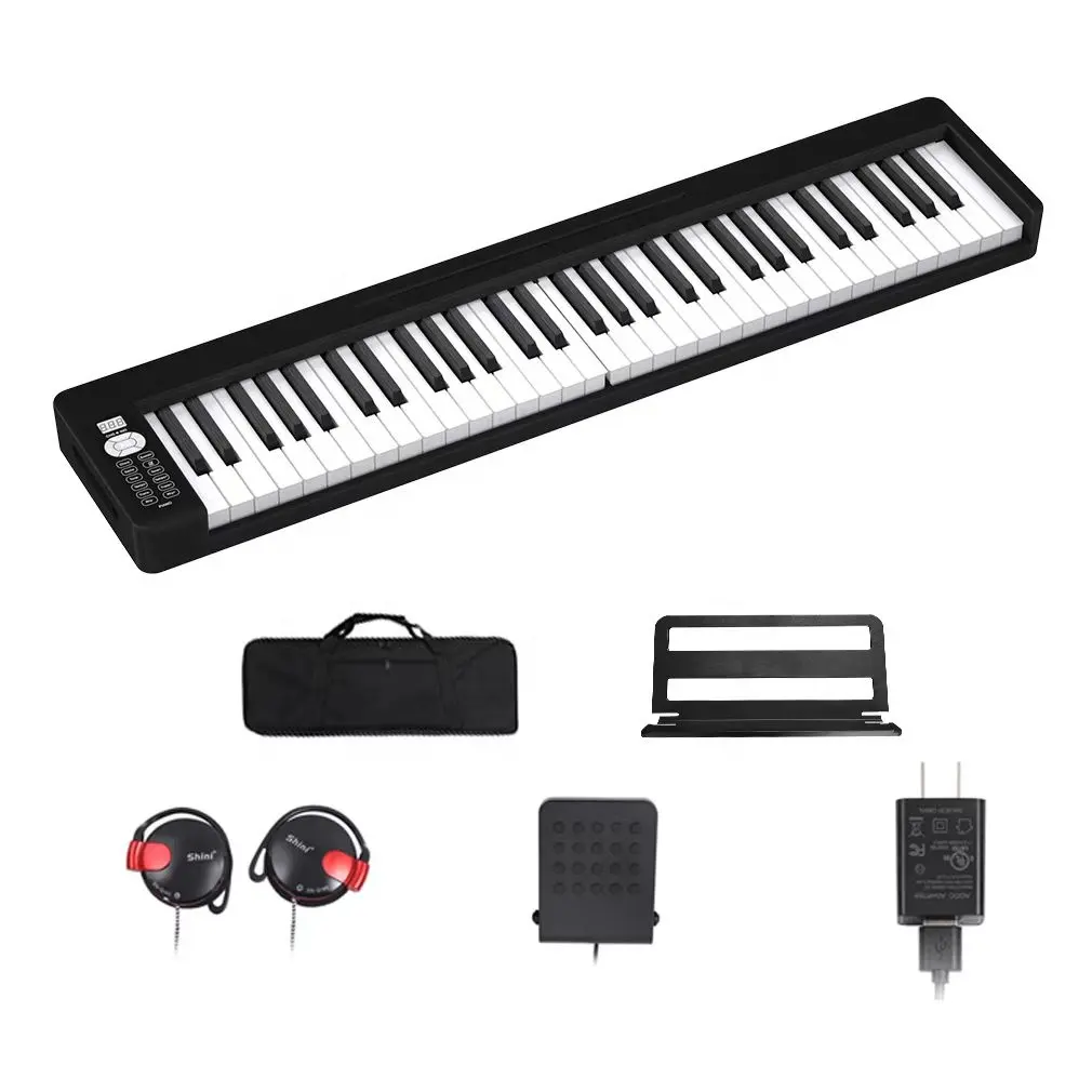 آلة موسيقية قابلة للحمل والطي للبيع من المصنع بيانو أبيض وأسود 61 مفتاح لوحة مفاتيح إلكترونية بيانو للكبار تعليم