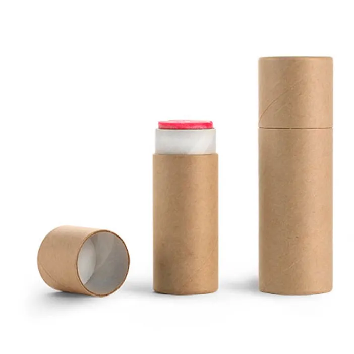 Brand Design Embalagem Biodegradável Papelão Push Up Desodorante Stick Containers Branco Preto Marrom Kraft Lip Balm Tubo De Papel