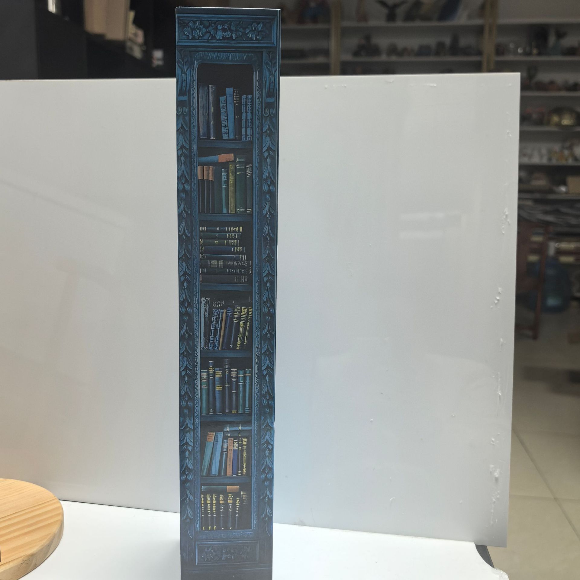 Blue bookshelf