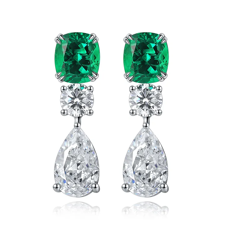 Vendita calda orecchini pendenti Lab Emerald 925 orecchini pendenti in argento Sterling per la sua Idea regalo di natale spedizione veloce gioielli autunnali