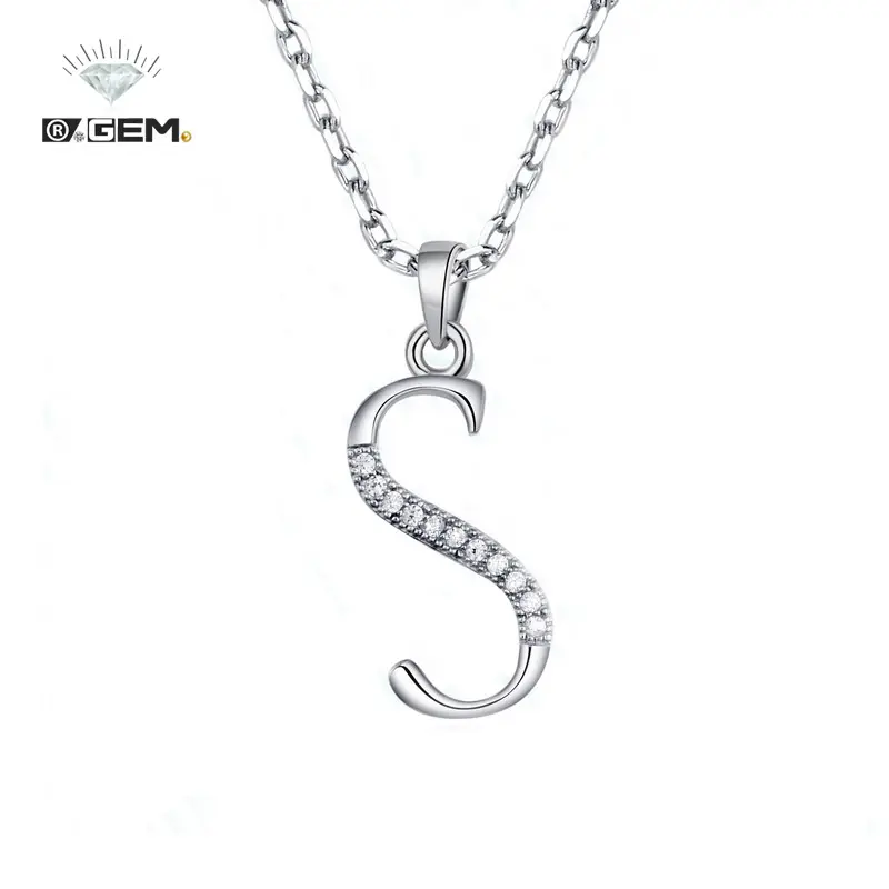 R.GEM. Regalo per ragazza moda semplice gioielli Chic collana personalizzata con ciondolo lettera iniziale in argento Sterling S925 con zirconi cubici