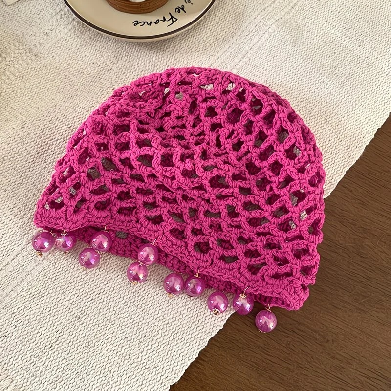 Sombrero Tejido de Perlas - Rojo Rosado