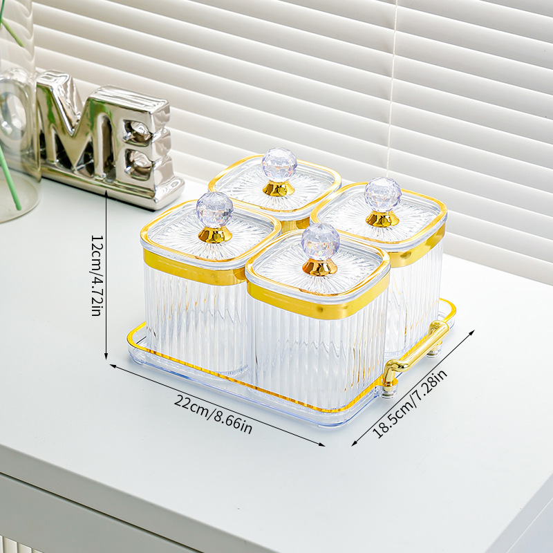 Transparent square jar with 4 compartments - large diamond handle