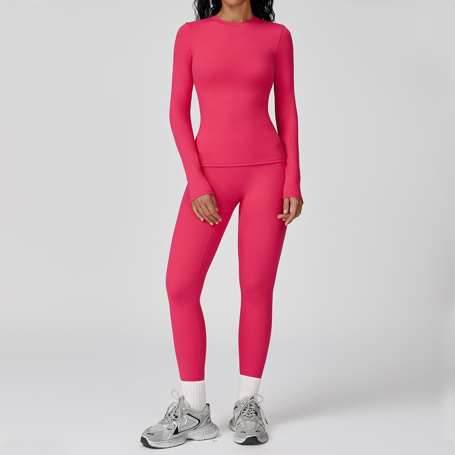 Completi leggings e top a maniche lunghe rosso rosa