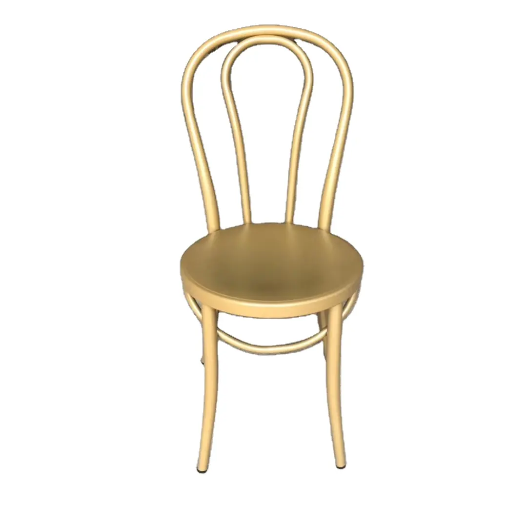 Gran oferta de oro champán, banquete de boda, evento, restaurante, cafetería, fiesta, brazo de comedor desmontable, silla Thonet de hierro sin reposabrazos