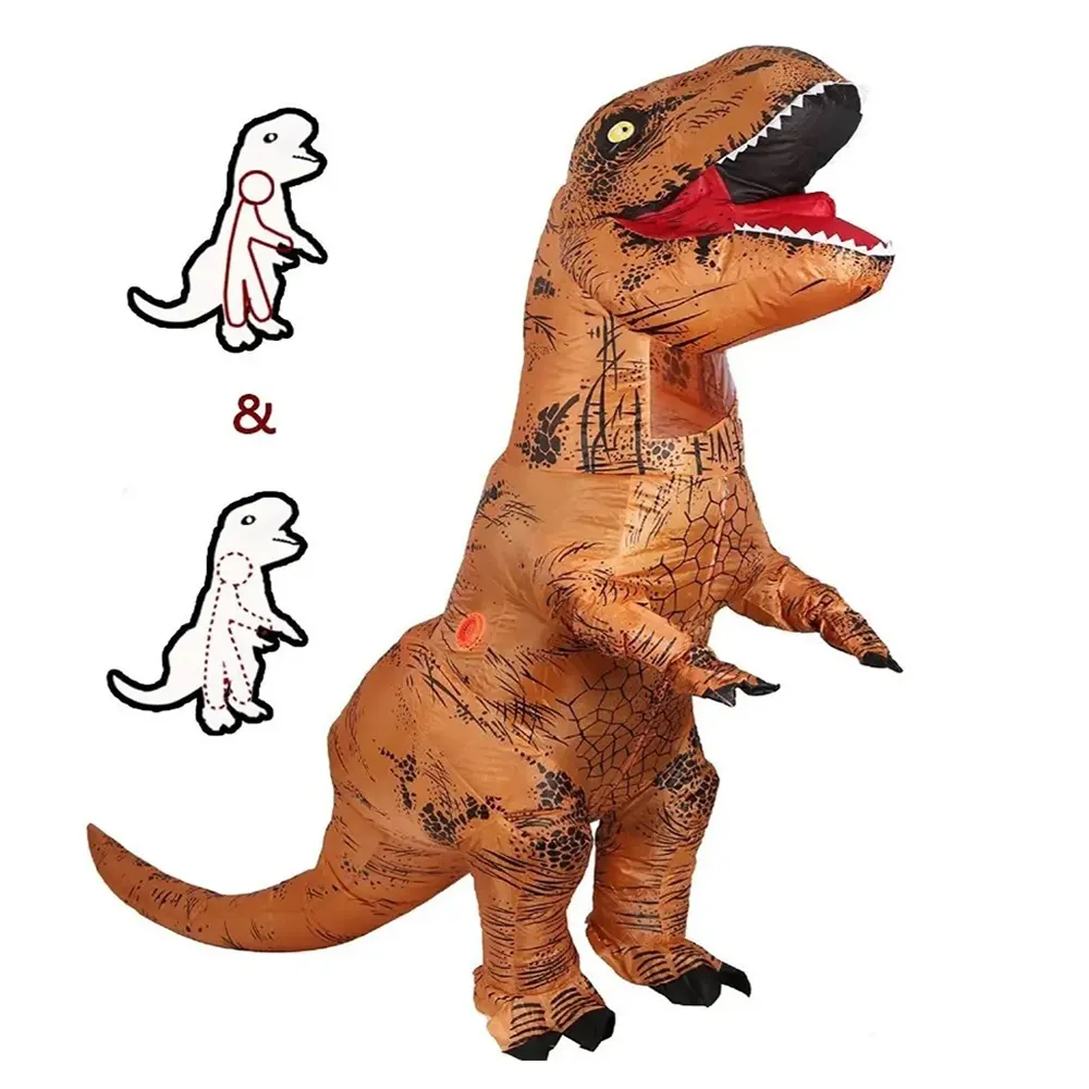 IN magazzino Halloween Jurassic Theme Adult gonfiabile Big Size Blow Up Suit gonfiare T-REX Costume da dinosauro per uomo