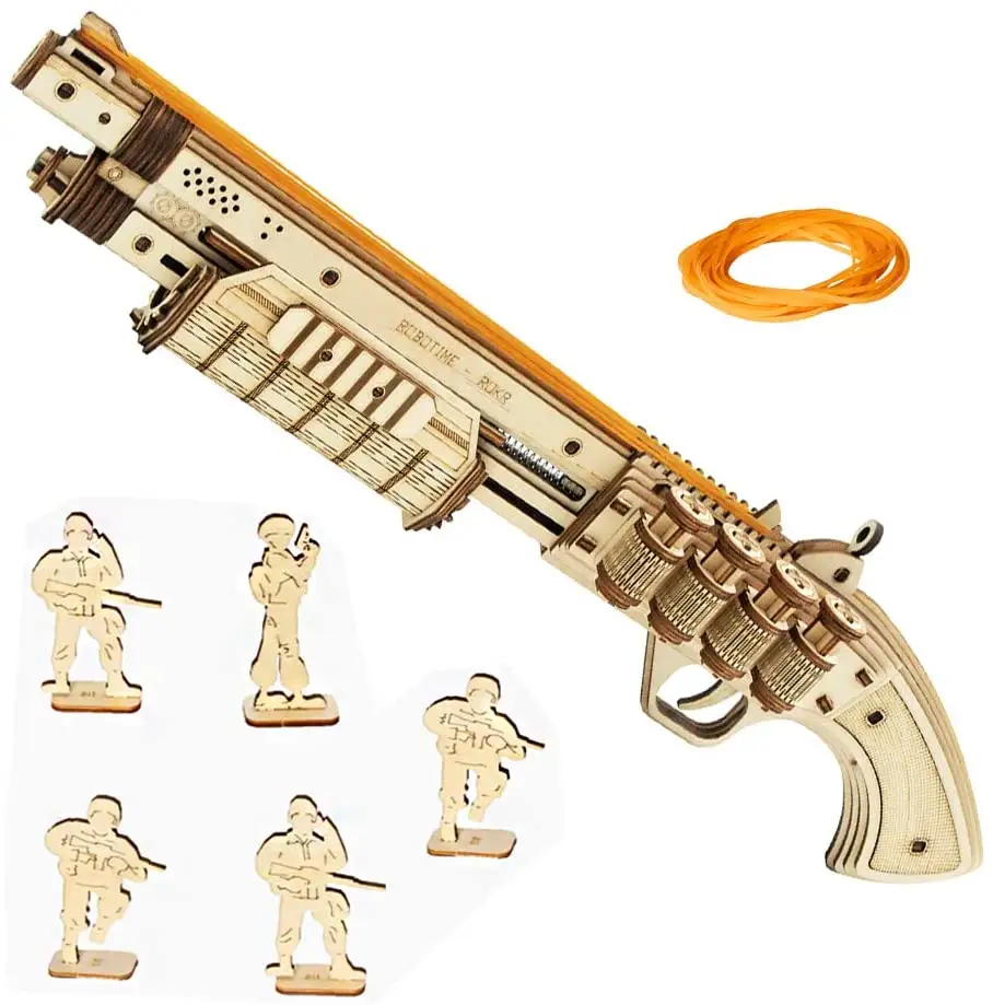 CPC Certificated Robotime Rokr DIY Madeira Rubber Band Gun 3D Puzzles Para Crianças E Crianças