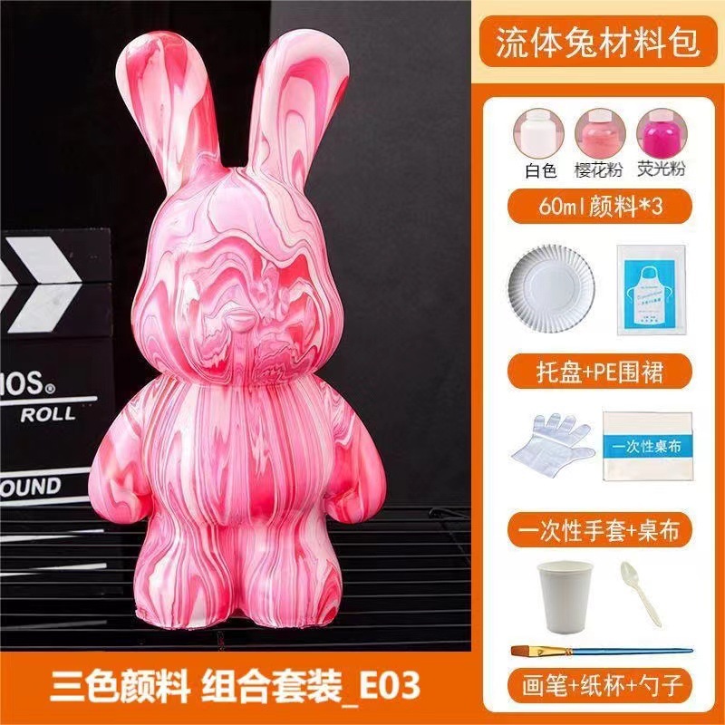 Conejo fluido 23cm+kit material+blanco-rosa-rosa fluorescente