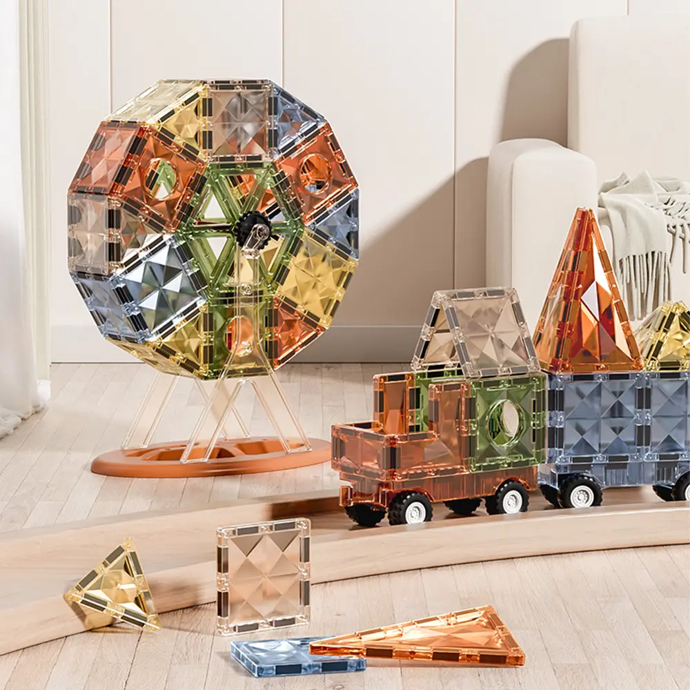 Conjunto de blocos de construção com ímã de diamante 3D, brinquedos educacionais DIY, azulejos magnéticos para crianças