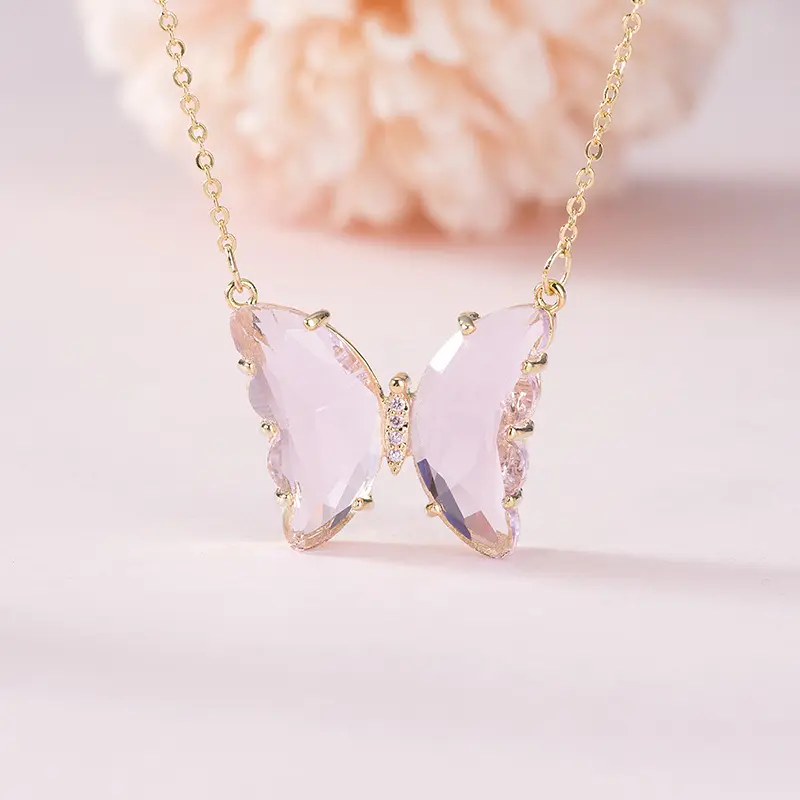Cadena de joyería chapada en oro de 18k para mujer, gargantilla de lujo, belleza, cristal transparente, mariposa, 2022