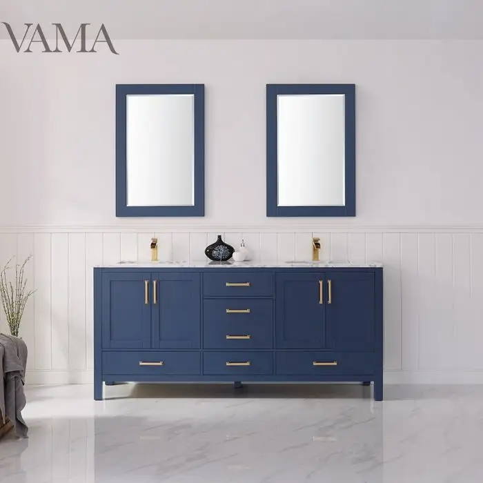 VAMA Factory 72 inch american style large double sinks luxury bathroom cabinet in blue color 785072G