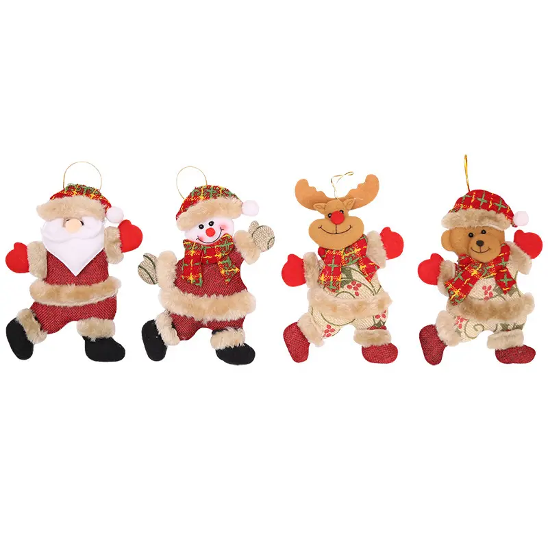 Precio de fábrica personalizado Feliz Navidad muñeco de peluche adornos Santa Claus muñeco de nieve alce árbol colgante muñeca colgar Decoración