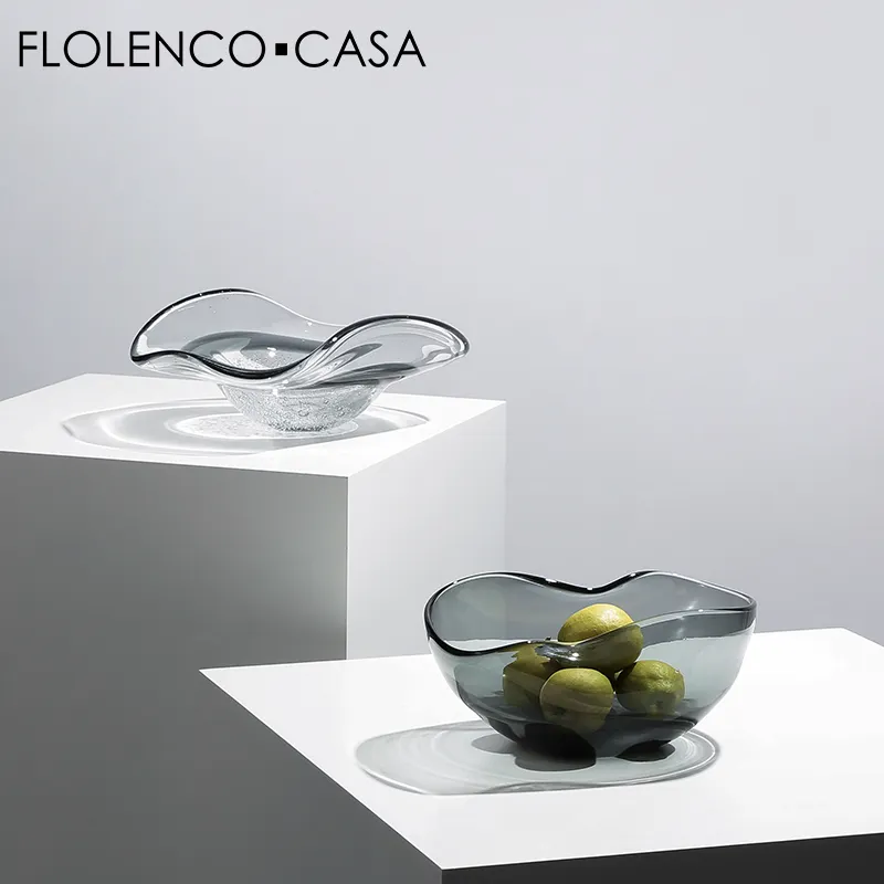 Plato de fruta moderno para decoración del hogar, cuenco de fruta de cristal para Interior