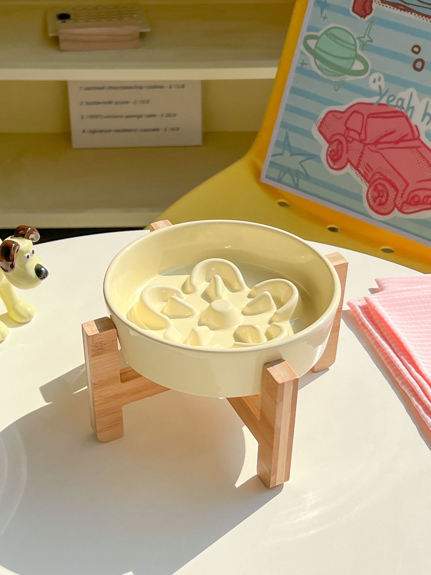 SKU-06 Ceramics Bowl+Wooden Stand Yellow