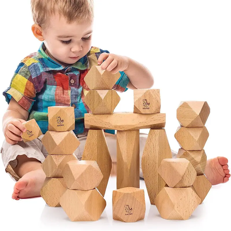 Blocos de Madeira Construção de Pedras de Balanceamento Pré-Escolar para Crianças 1-3 Meninas Meninos Sensorial Madeira Natural Montessori Para