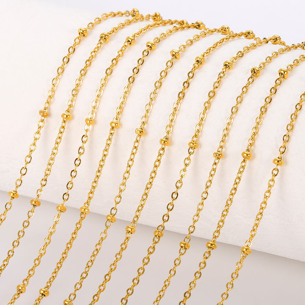 Cadena tipo "O" con cadena de bolitas de 1.6mm - Oro