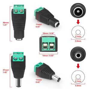 5.5mm x 2.1mm女性用男性用DC電源プラグアダプター5050 3528 5060シングルカラーLEDストリップおよびCCTVカメラ - Product Image 4