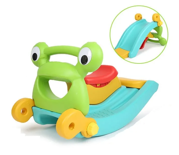 2 In 1 Ramah Lingkungan Kuda Goyang Frog Slide Plastik Naik Hewan Mainan untuk Anak-anak