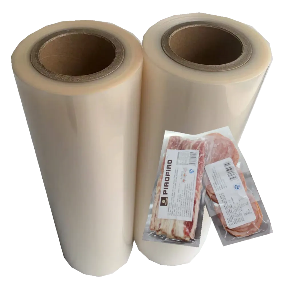 Oksijen bariyeri şeffaf plastik PVDC/EVOH/PA/PE 7 katmanlı Coex naylon gıda sınıfı rulo termoform vakum şekillendirme ambalaj filmi