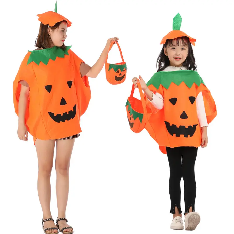 Hanyiyu famiglia genitore bambini Halloween Costume mantello partito Cosplay tuta e cappello zucca zucca mantello TV e film costumi