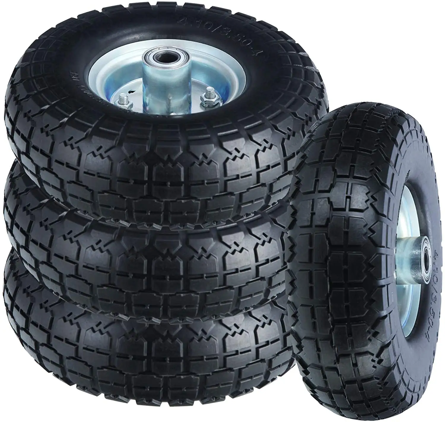 10" Flat Free Tires Solid Rubber Tyre Wheels,4.10/3.50-4 Air Less Tires Wheels with 5/8" Center Bearings,for Hand Truck/Trolley