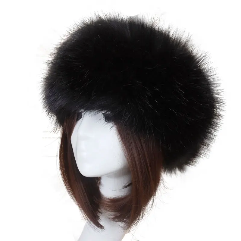 Women's faux fox fur headbands women ladies hat with fluffy rabbit fur winter female faux raccoon fur hats