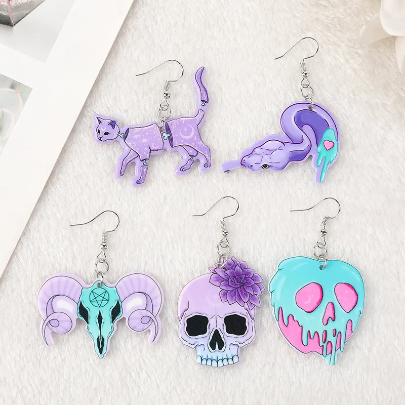 Moda Pastel Goth Halloween serpiente pendientes colgantes para niñas mujeres Regalo de Cumpleaños joyería encantadora