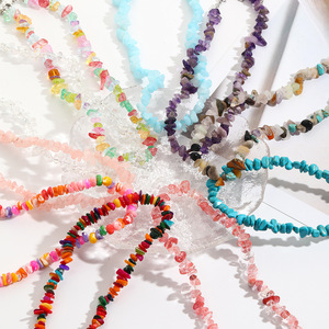 New Colorful Natural Stones Beaded Gravel Pearl Charms Necklace Collarbone <strong>Chains</strong>