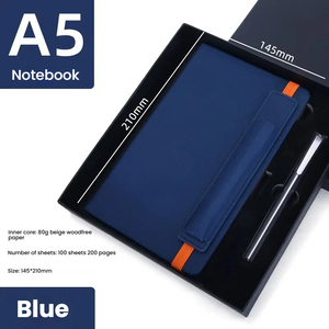 Customizable A5 Leather <strong>Notebook</strong> <strong>with</strong> Pen 100 Sheets <strong>Notebook</strong> <strong>with</strong> Embossing Gold Foil Stamping for Class&amp;Meeting <strong>Notes</strong> and Gift