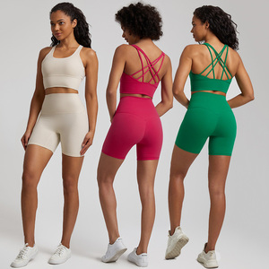 Yeni yaz <span class=keywords><strong>Yoga</strong></span> setleri kadınlar darbeye spor sutyen Ropa Two Two iki parçalı egzersiz seti kadın spor giyim