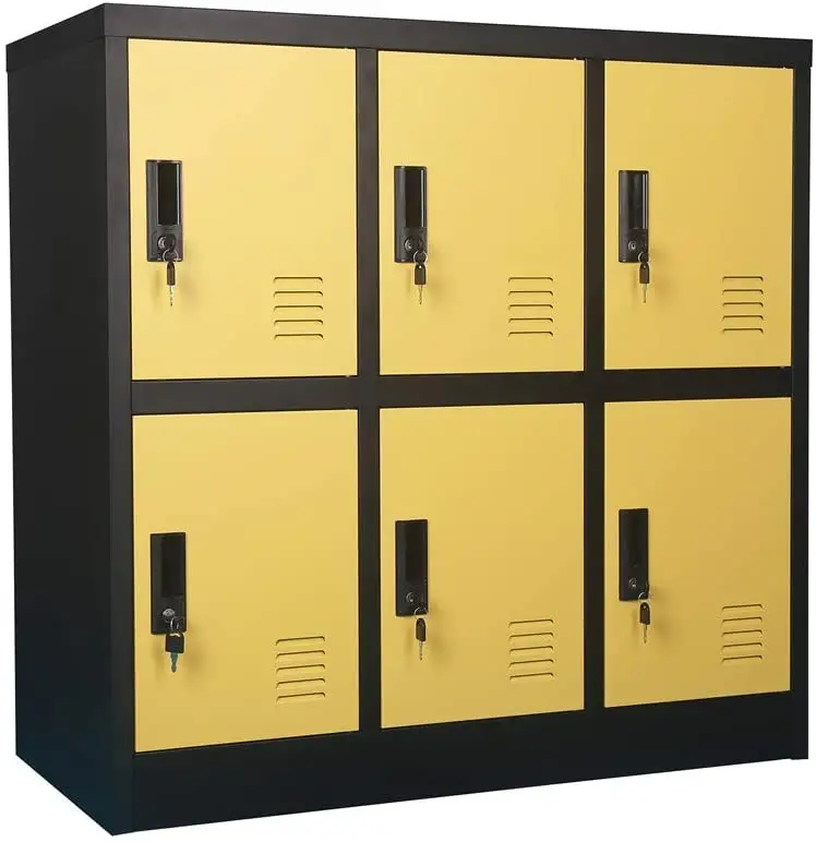 Meilleures ventes casier de rangement de bureau en métal 6 portes armoire de casier inférieur de couleur jaune